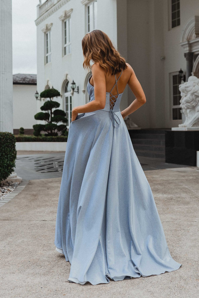 Monroe Lace Up Glitter Formal Dress – PO891 Blush