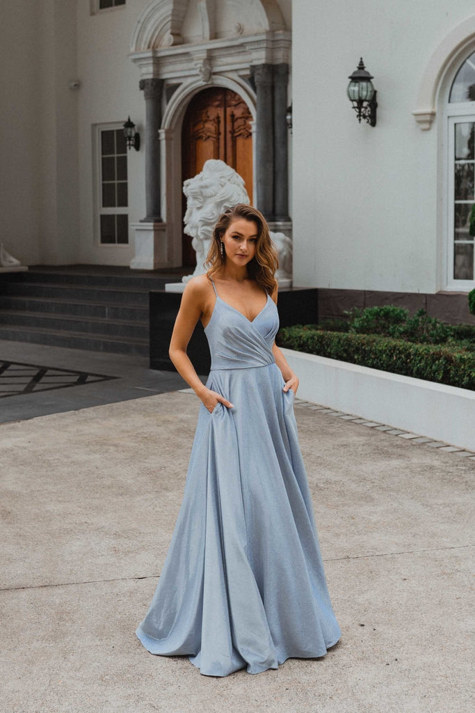 Monroe Lace Up Glitter Formal Dress – PO891 Blush