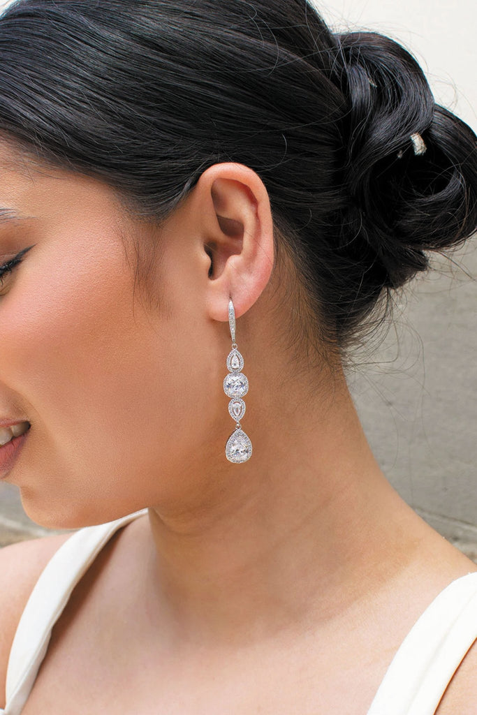 Montana Teardrop Crystal Bridal Earrings - Silver