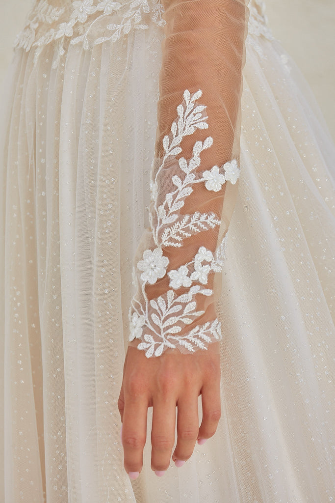 Nahla Long Sleeved A-line Wedding Dress by Tania Olsen Designs