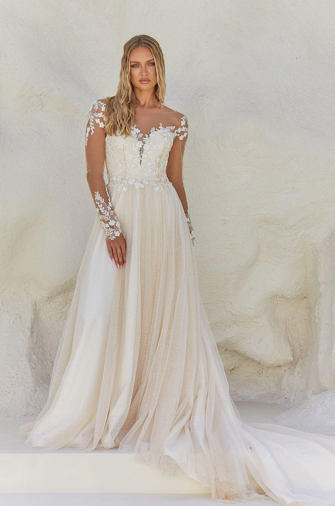 Nahla Long Sleeved A-line Wedding Dress by Tania Olsen Designs