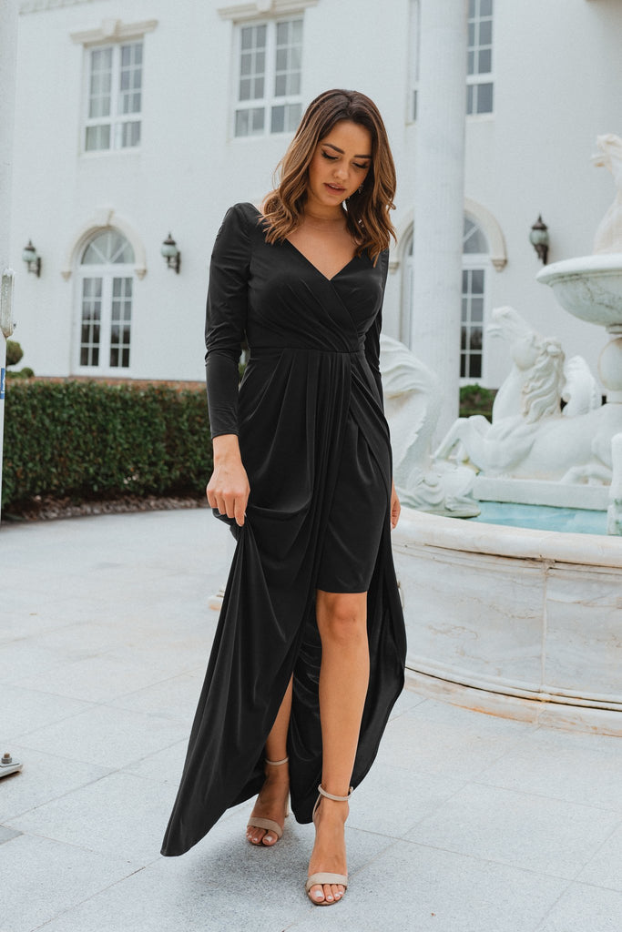 Nancy Long Sleeve Bridesmaids Dress – TO870 Black