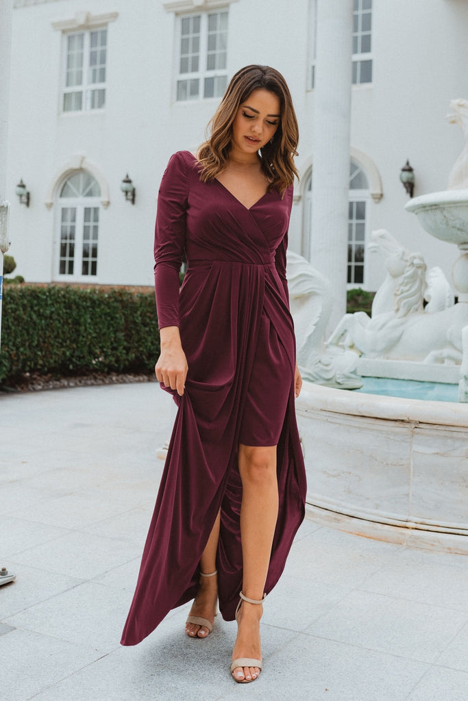 Nancy Long Sleeve Bridesmaids Dress – TO870 Wine