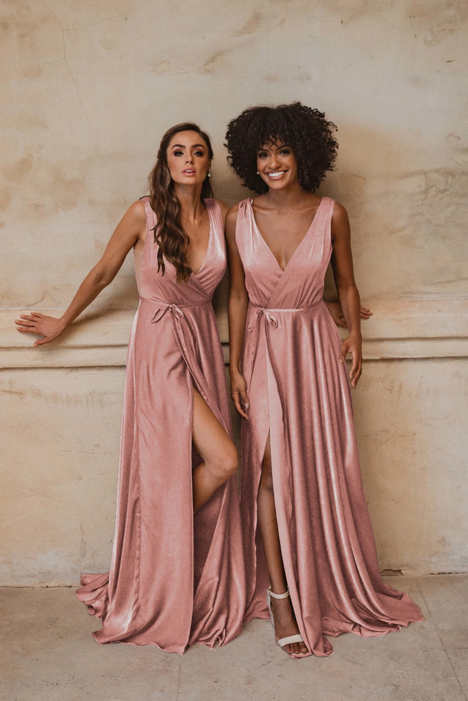 Napa V-Neck Satin Bridesmaid Dress – TO861 Rose Pink