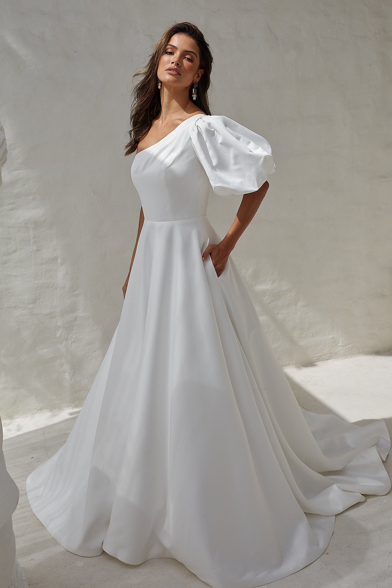 Nerina One Shoulder Puff Sleeve Wedding Dress Sentani Boutique