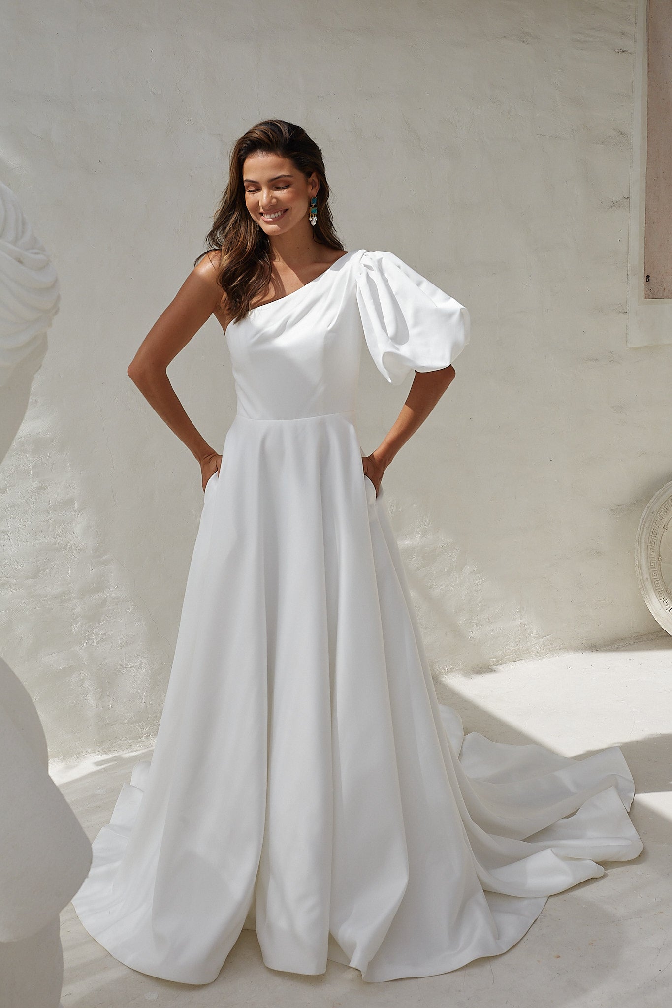 The Shoulder Silk Dress For Wedding Nerina One Shoulder Puff