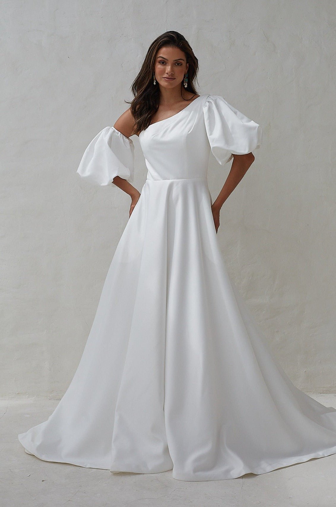 Nerina One Shoulder Puff Sleeve Wedding Dress Sentani Boutique