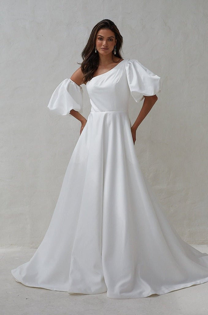 Nerina One Shoulder Puff Sleeve Wedding Dress by Tania Olsen Designs