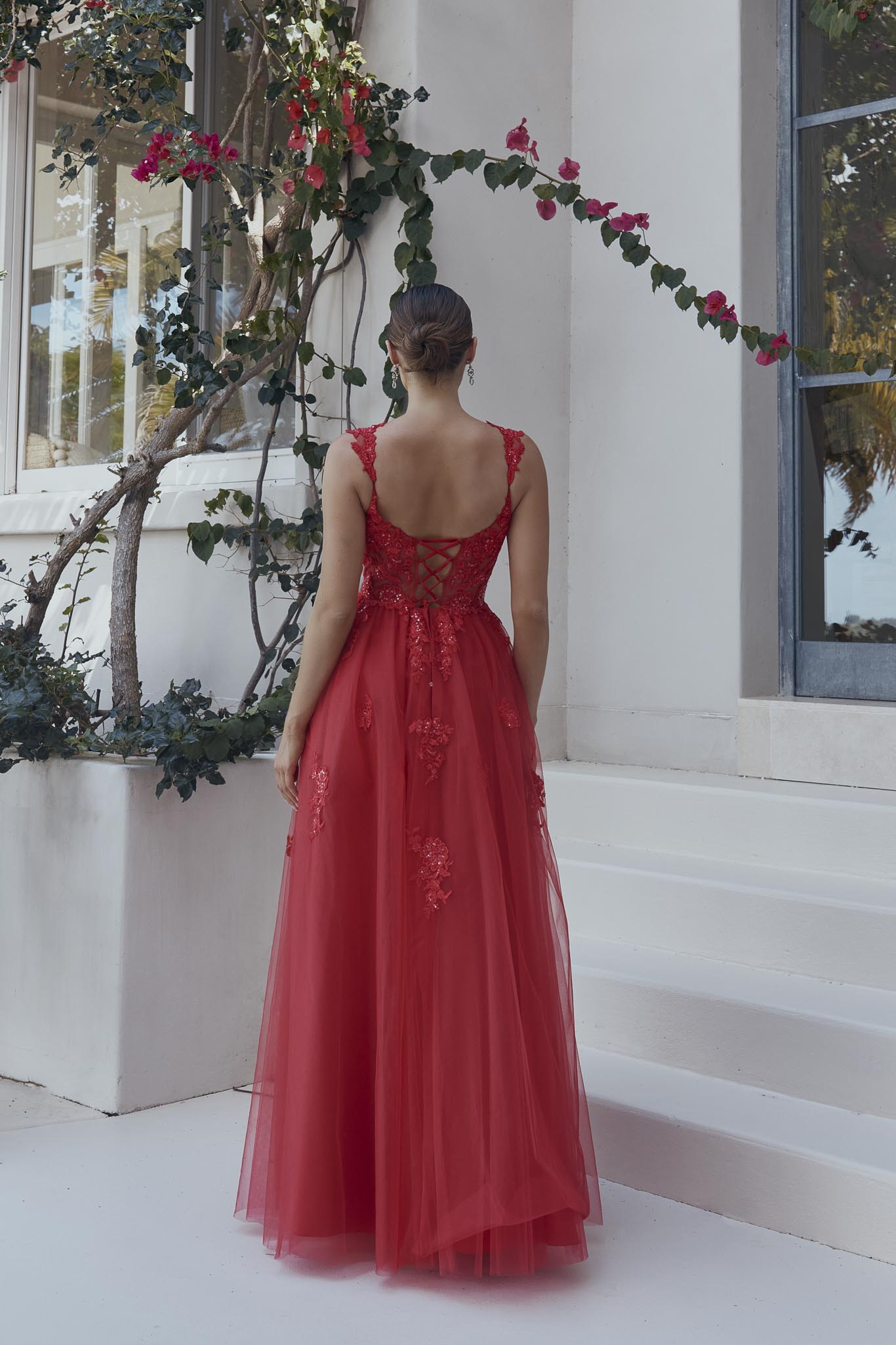 Maroon dark red lace applique beaded ball gown wedding dress with court  train