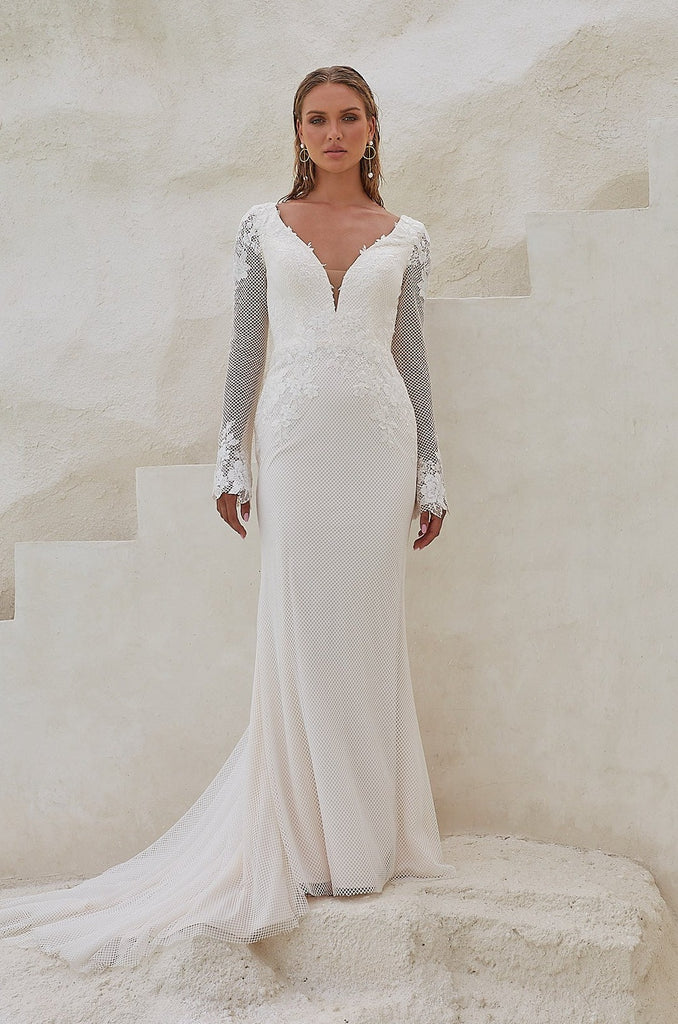 Ren Long Sleeve Fitted Wedding Dress by Tania Olsen Designs