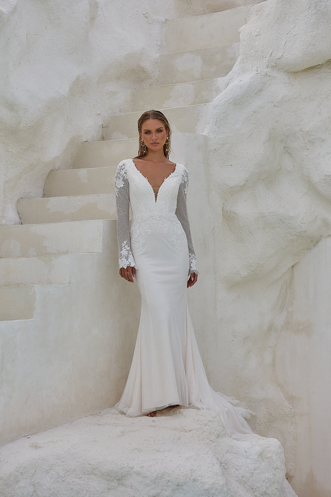 Ren Long Sleeve Fitted Wedding Dress by Tania Olsen Designs