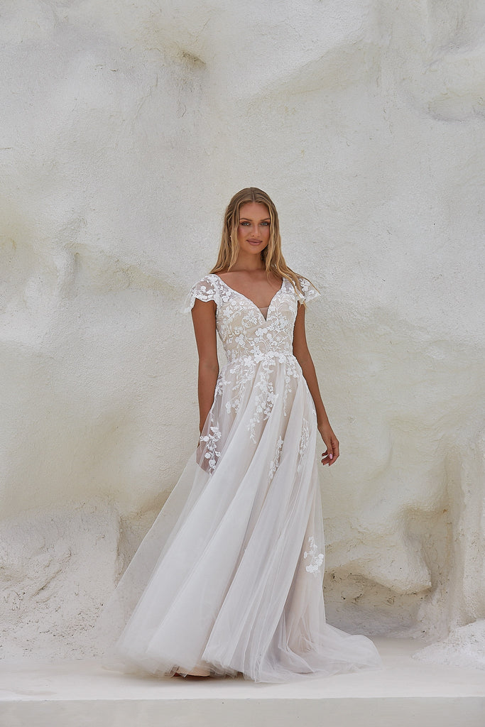 Reva Modern Floral Lace Bridal Gown by Tania Olsen Designs