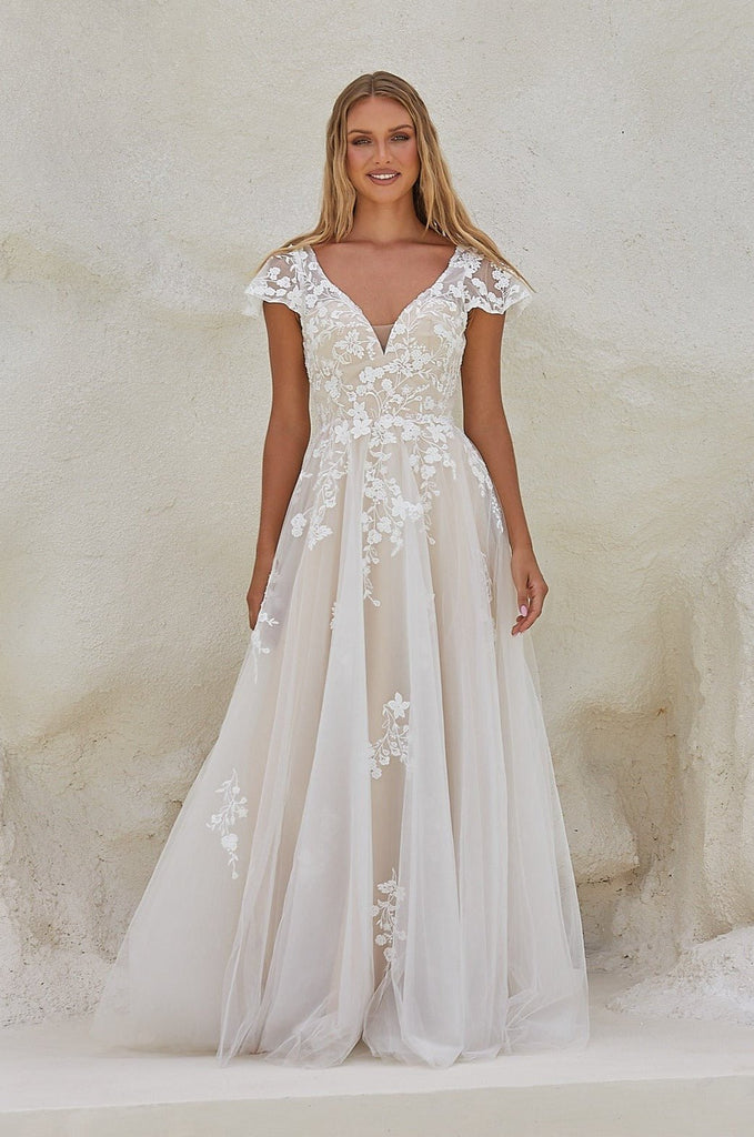 Reva Modern Floral Lace Bridal Gown by Tania Olsen Designs