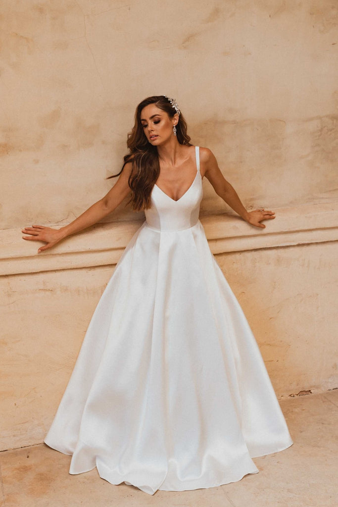 Roma Satin V-Neckline Wedding Dress – TC339