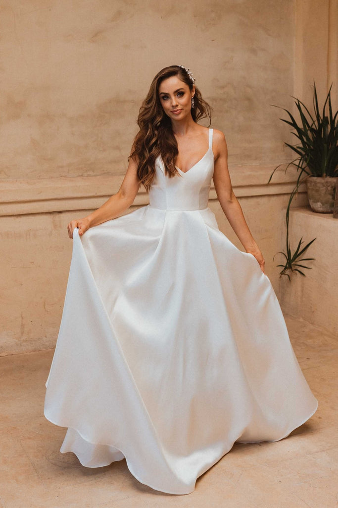 Roma Satin V-Neckline Wedding Dress – TC339