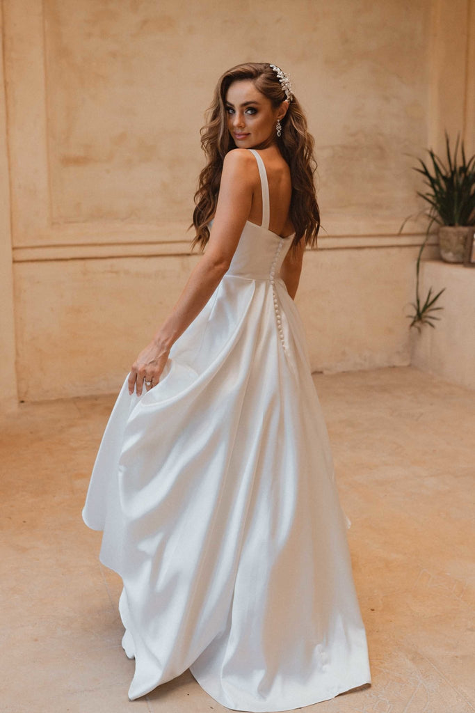 Roma Satin V-Neckline Wedding Dress – TC339