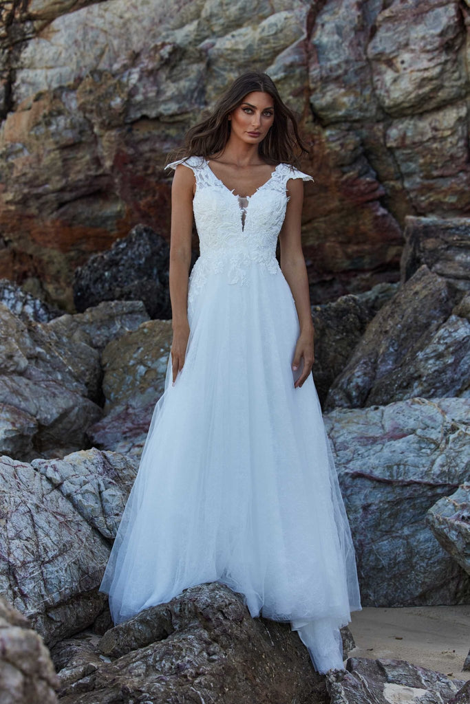 Rosemary Lace Cap Sleeve Wedding Dress – TC388