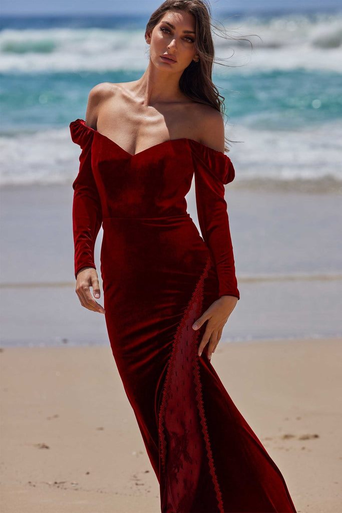 Rowan Velvet Long Sleeve Evening Dress – PO952