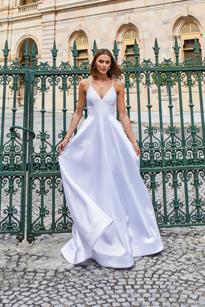 [Sample] Ayla Satin A-Line Debutante Dress – PO940 by Tania Olsen Designs