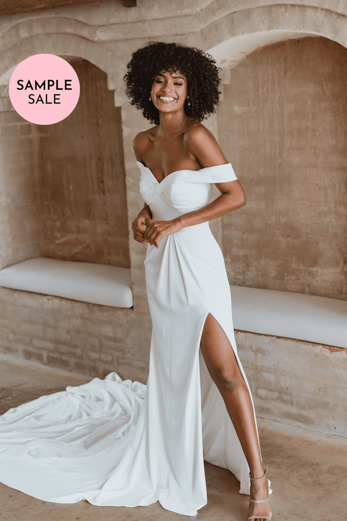 (SAMPLE SALE) Geneva Twisted Off-Shoulder Wedding Dress – TC337