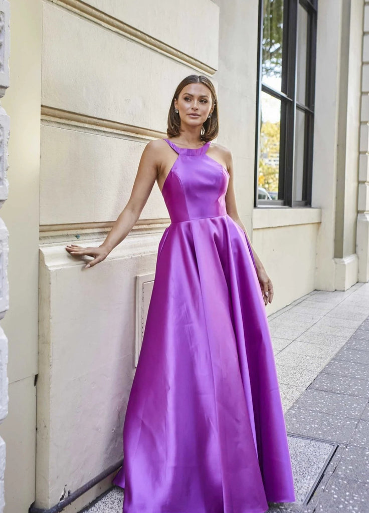 [Sample] Shelly High-Neck Satin Formal Dress – PO941 by Tania Olsen Designs