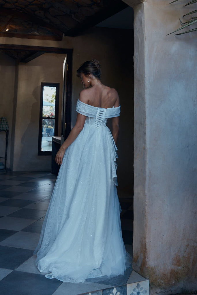 Seraphina Off-shoulder Glitter Tulle Wedding Dress – TC2339 by Tania Olsen Designs