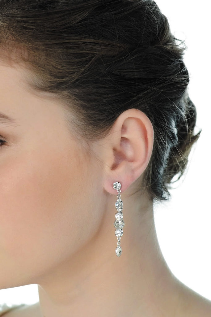 Stefanie Long Drop Swarovski earrings - Silver