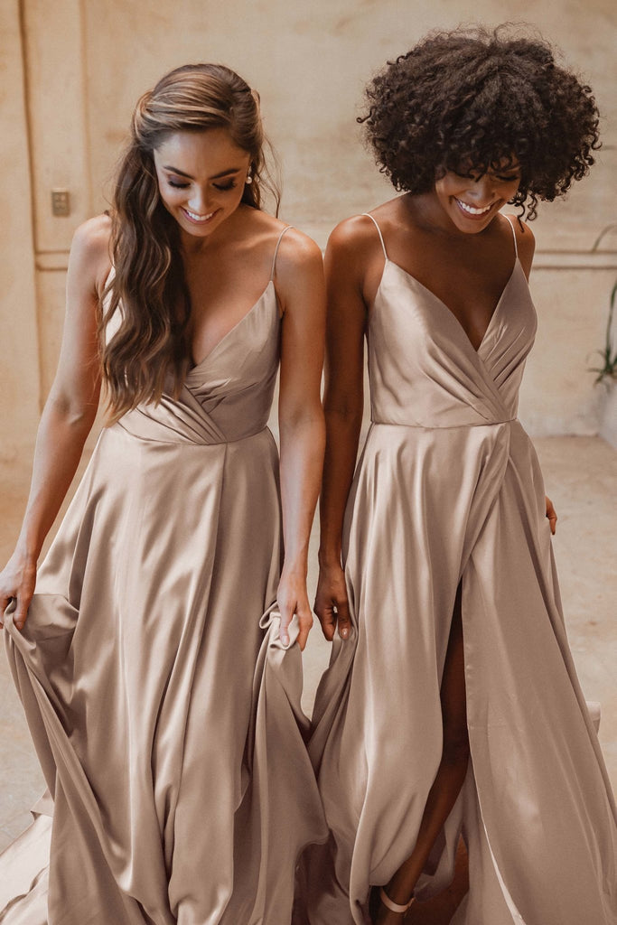Suva Crossover Satin Bridesmaids Dress – TO875 Champagne