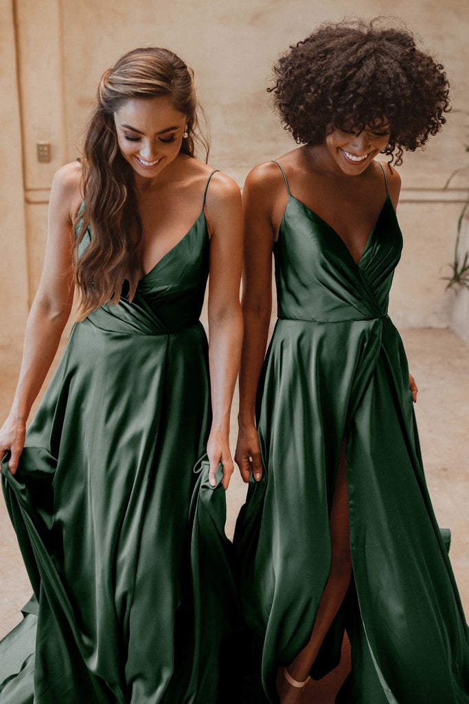 Suva Crossover Satin Bridesmaids Dress – TO875 Emerald