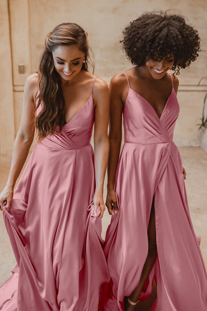 Suva Crossover Satin Bridesmaids Dress – TO875 Rose
