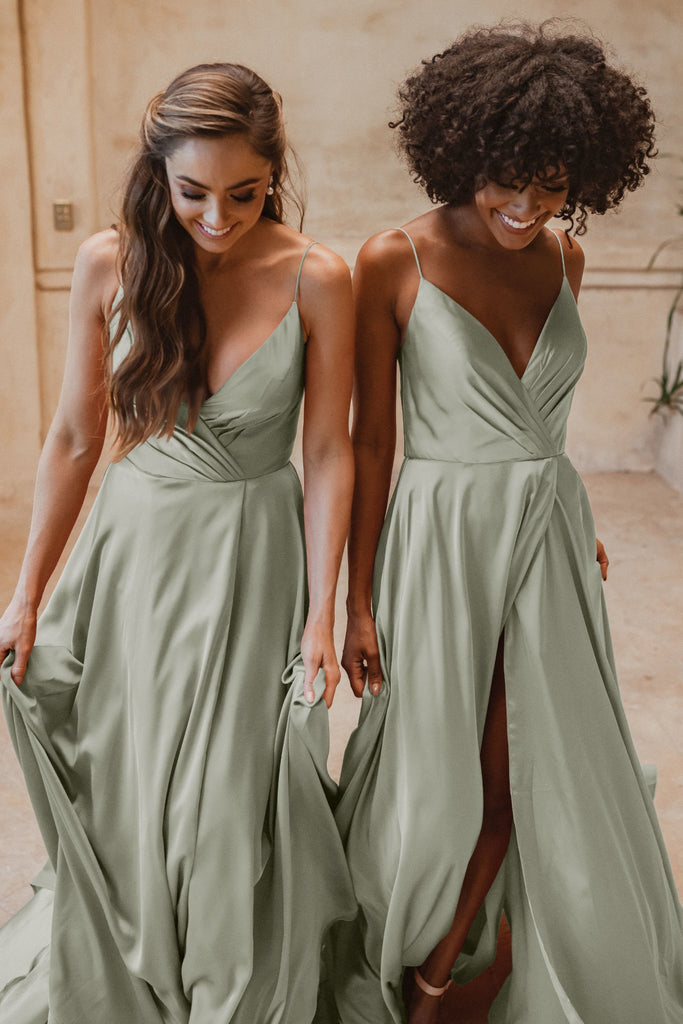 Suva Crossover Satin Bridesmaids Dress – TO875 Sage