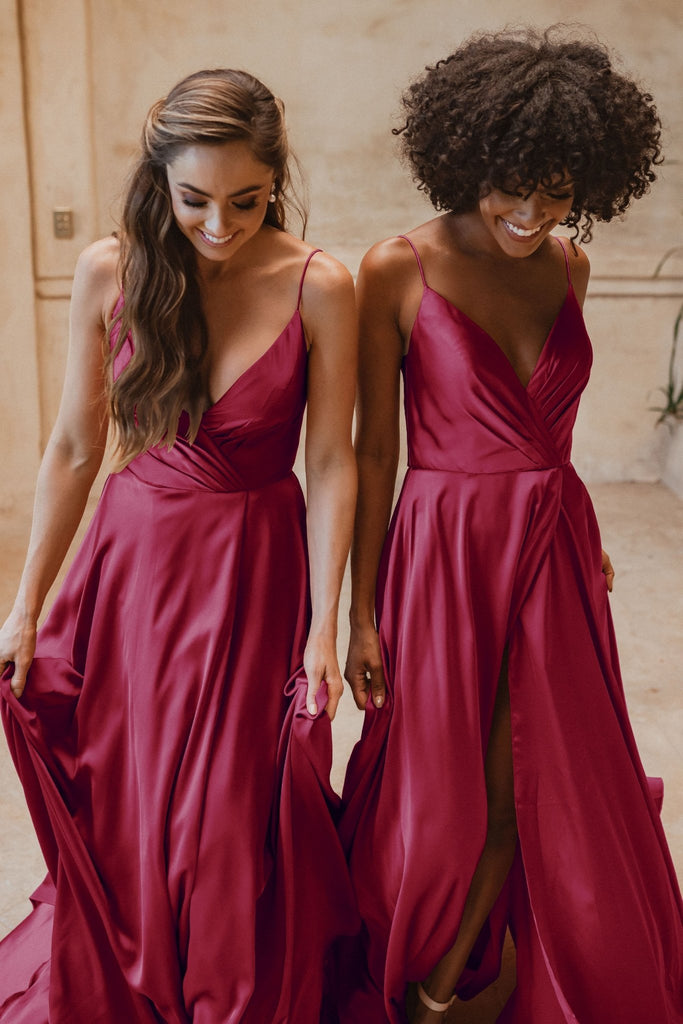 Suva Crossover Satin Bridesmaids Dress – TO875 Wine