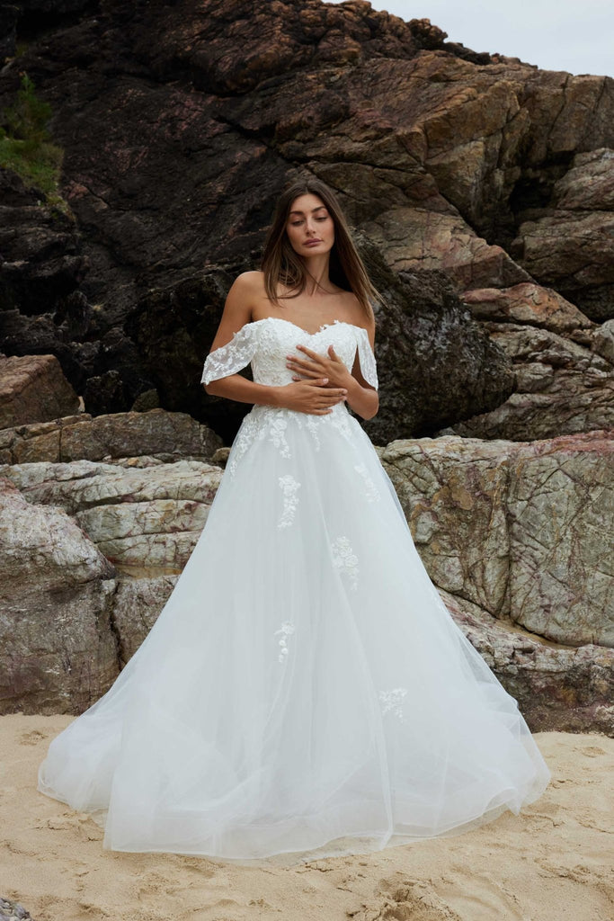 The Blossom Off-shoulder Lace Wedding Dress – TC395 by Tania Olsen Designs