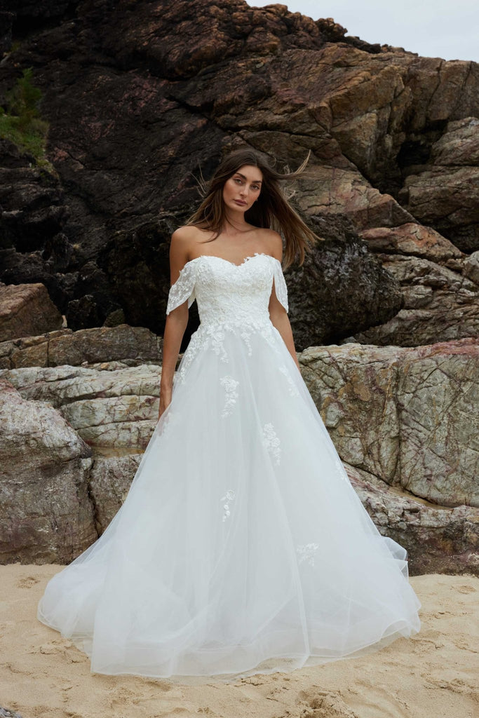 The Blossom Off-shoulder Lace Wedding Dress – TC395 by Tania Olsen Designs