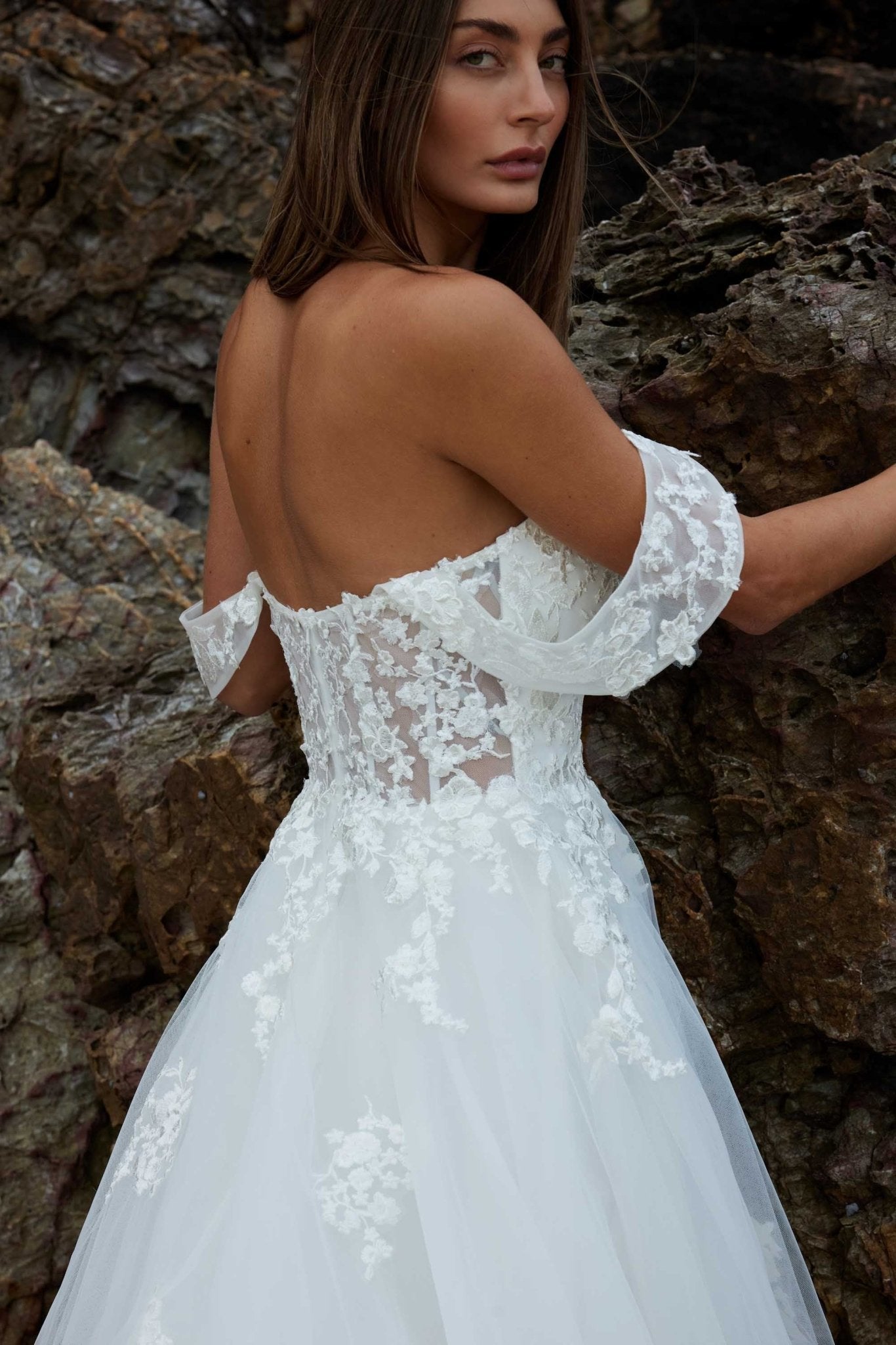 The Blossom Off-shoulder Lace Wedding Dress – Sample Sale | Sentani The Blossom Off-shoulder Lace Wedding Dress – Sample Sale | Sentani