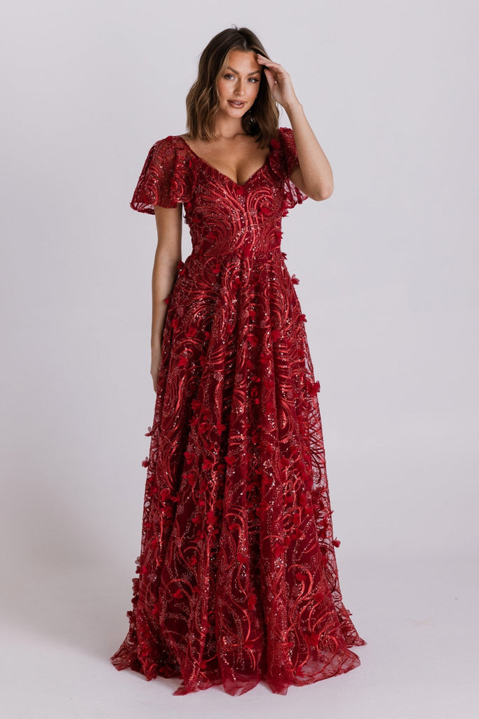 Tillie Detachable Flutter Sleeve Prom Dress - PO997