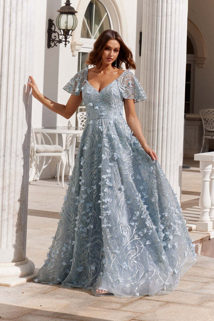 Tillie Detachable Flutter Sleeve Prom Dress - PO997