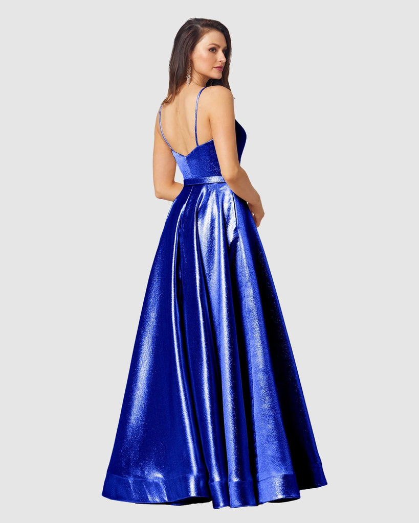 Valerie A-line Metallic Formal Dress – PO880 Cobalt by Tania Olsen Designs