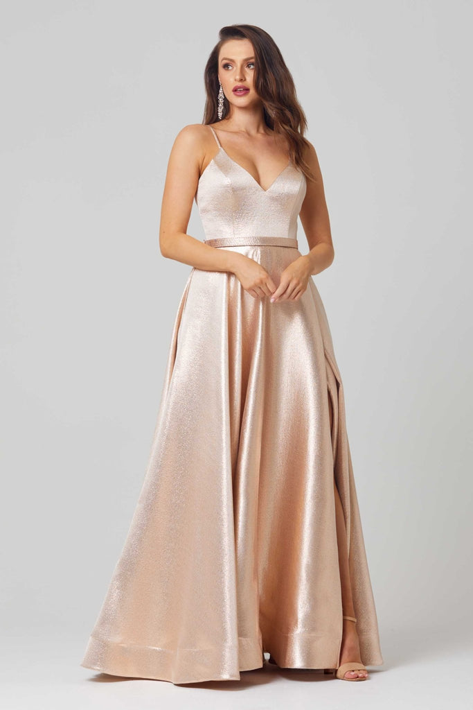 Valerie A-line Metallic Formal Dress – PO880 Gold by Tania Olsen Designs
