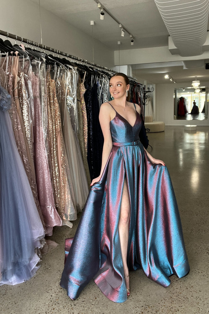 Valerie A-line Metallic Formal Dress – PO880 Pink/Blue