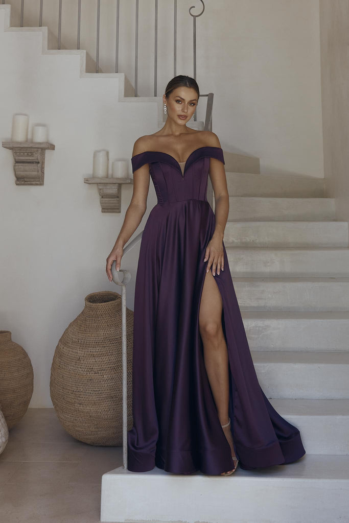 Willa Satin Off-shoulder Corset Formal Dress – PO2311 by Tania Olsen Designs