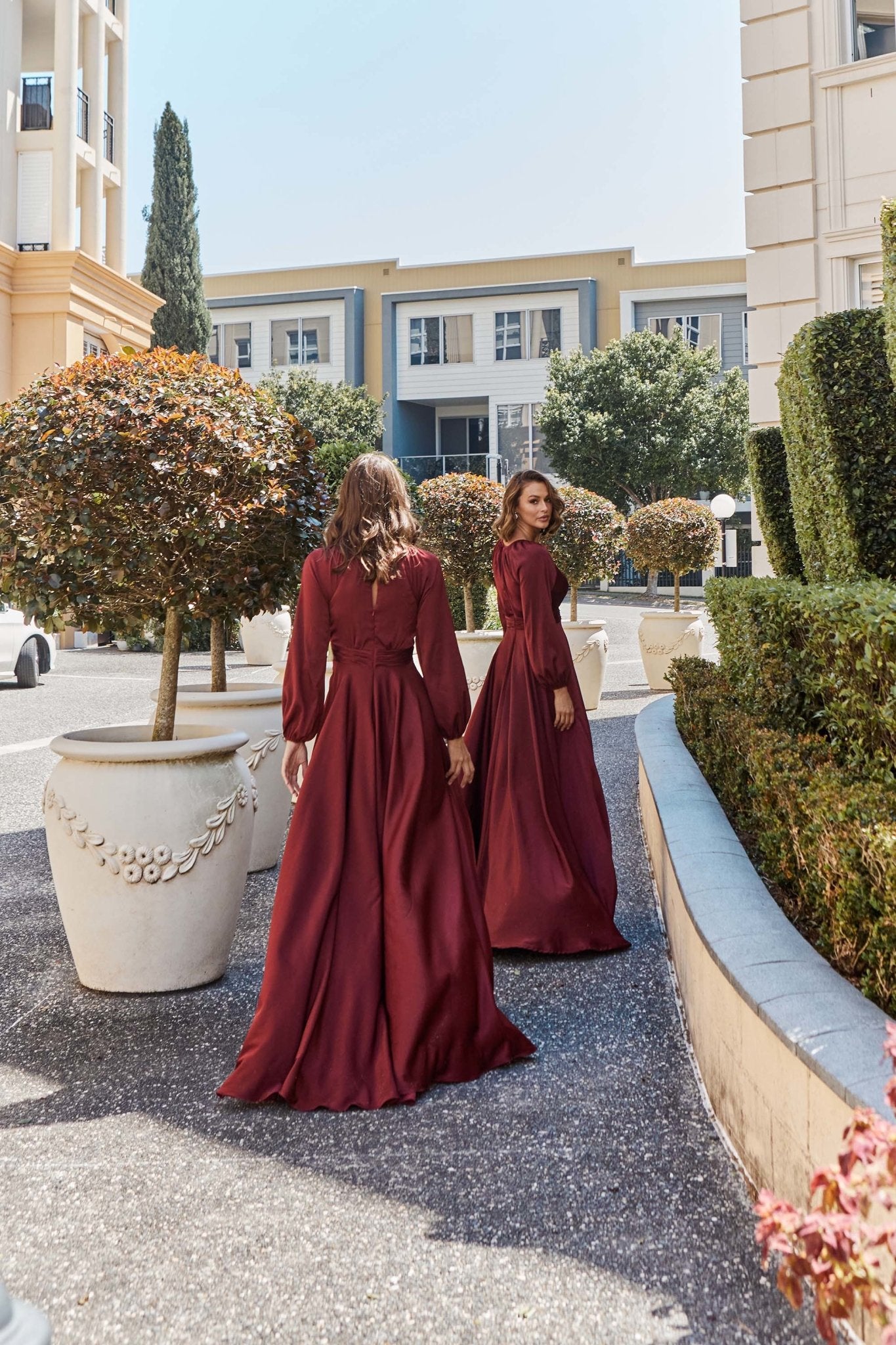 wine long sleeve bridesmaid dresses Azazie Norah
